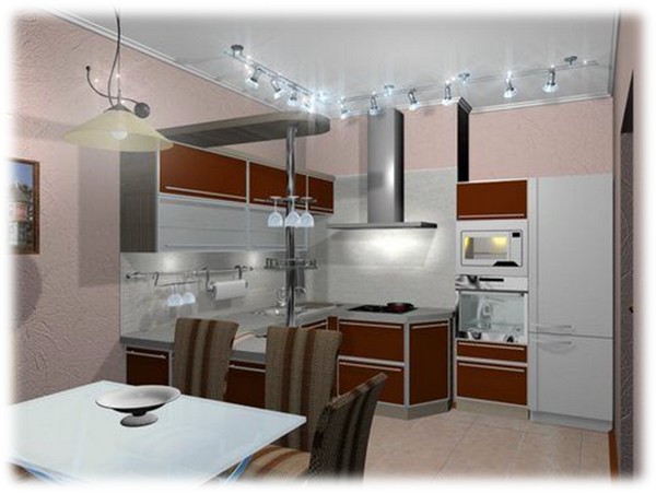 освещение на кухне с натяжным потолком фото