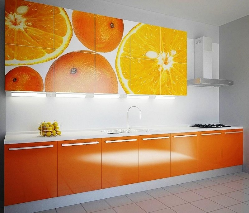 бело оранжевая кухня фото