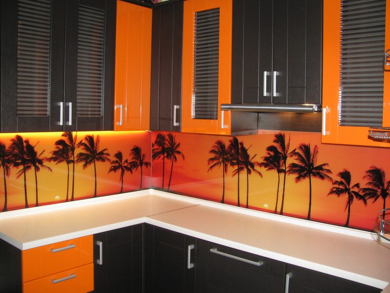 кухня оранжевая с черным фото