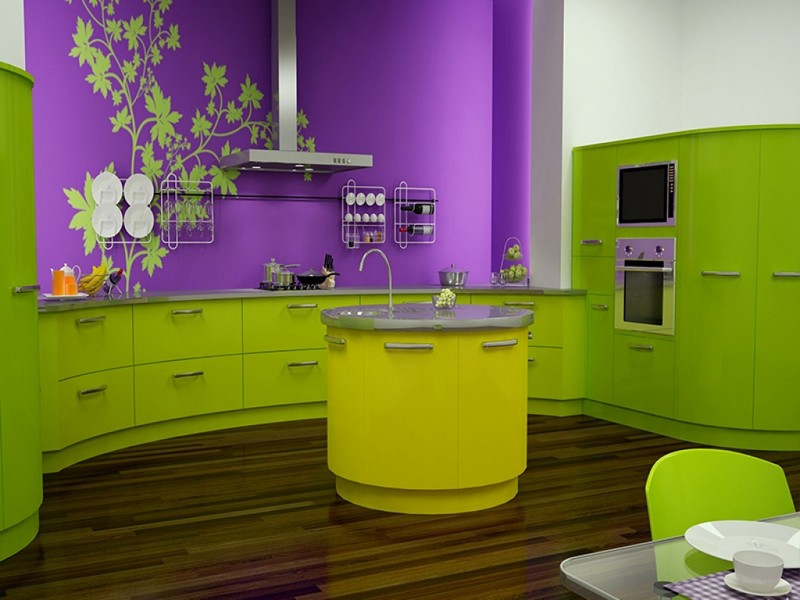 зелено фиолетовая кухня фото