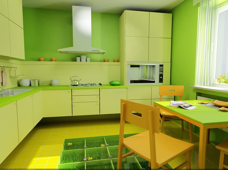 желто зеленая кухня фото