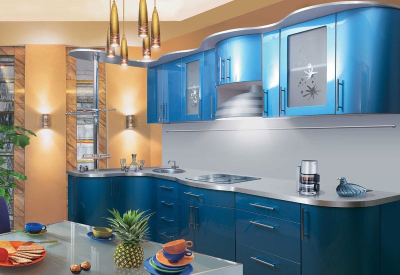 кухня синий металлик фото