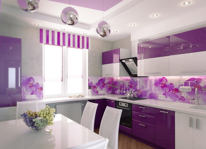 сочетание фиолетового цвета в интерьере кухни фото