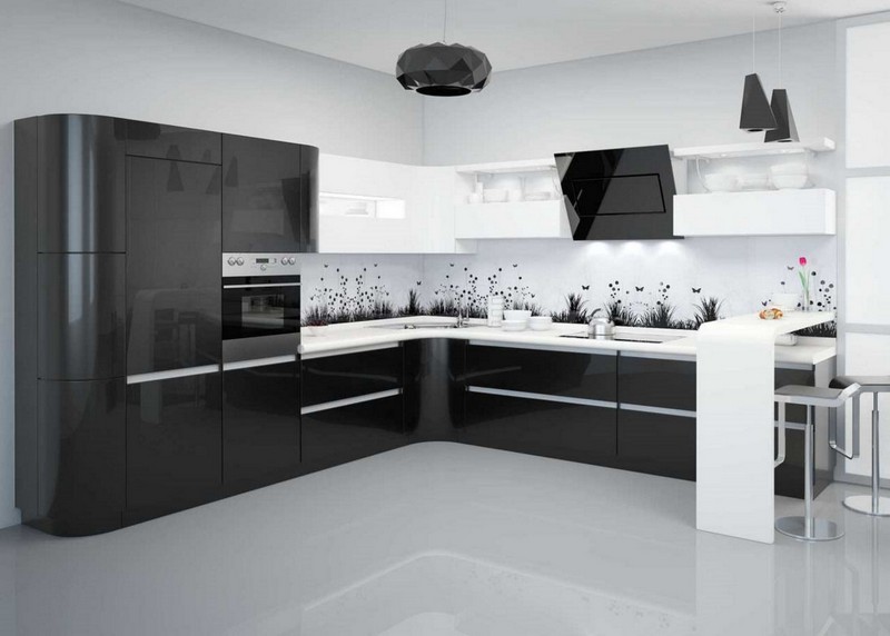 черная глянцевая кухня фото